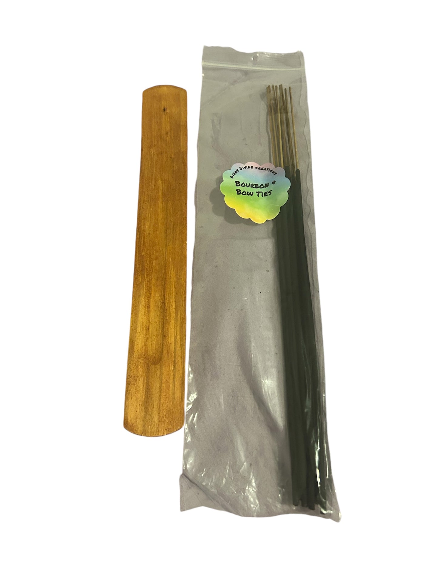 Bourbon and bowties, scented hand dipped incense. Comes with an incense holder. Comes with a pack of 10 incense sticks.