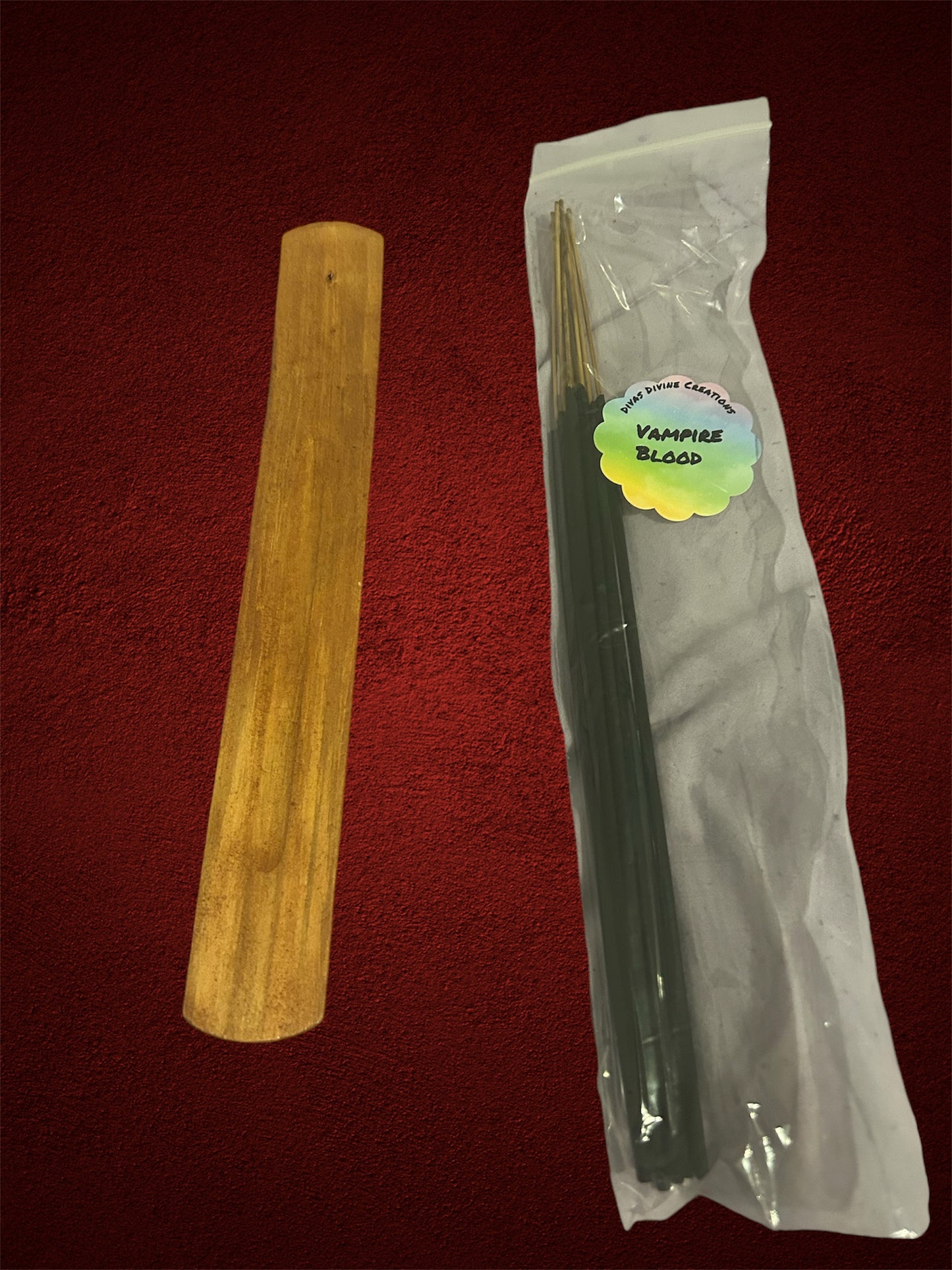 Vampire Blood hand dipped incense. Come with an incense holder. Comes with a pack of 10 instant sticks.