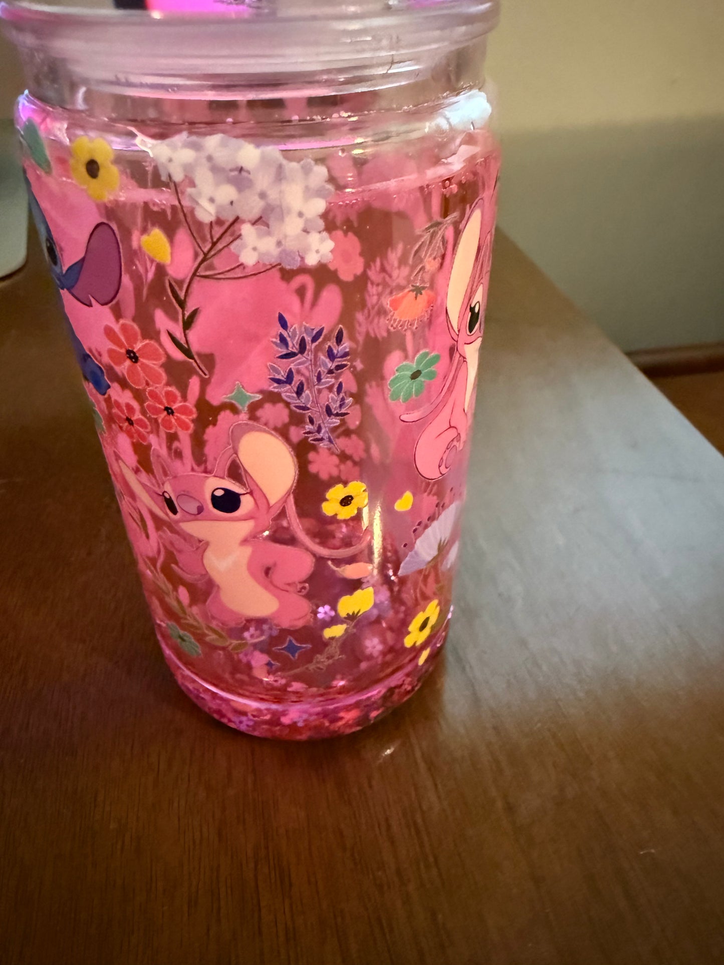 Stitch & Angel Snow Globe Cup – Adorable Glitter Tumbler for Fans!