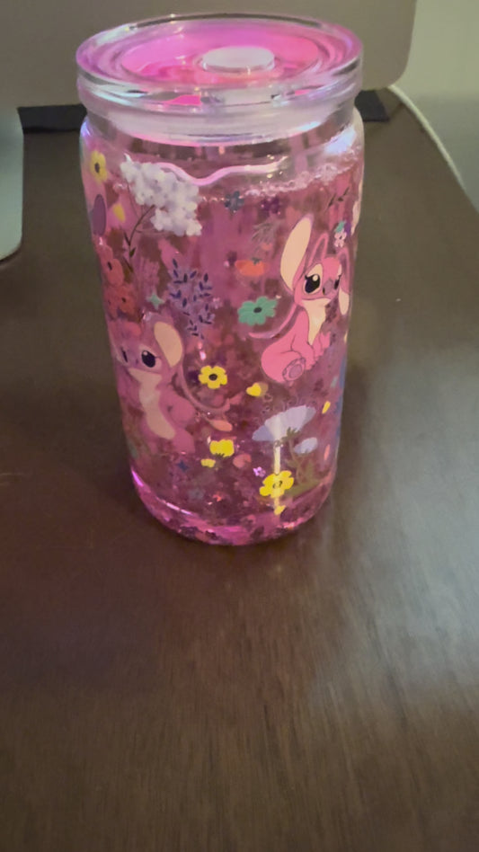 Stitch & Angel Snow Globe Cup – Adorable Glitter Tumbler for Fans!